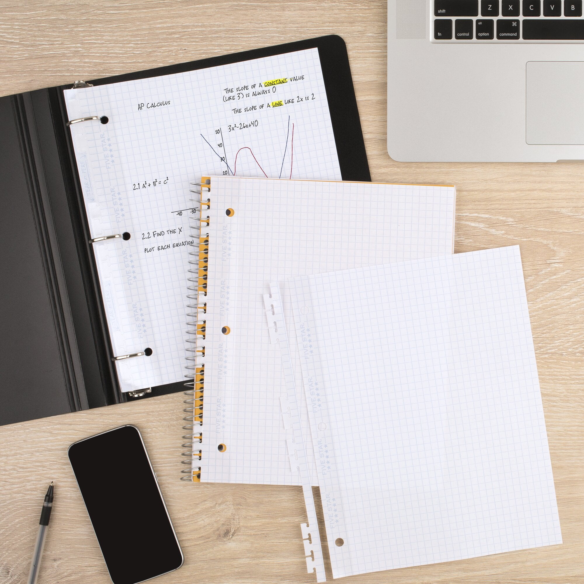 Five Star Reinforced Insertable Notebook Paper, Graph Ruled, 8.5" x 11", 75 Sheets