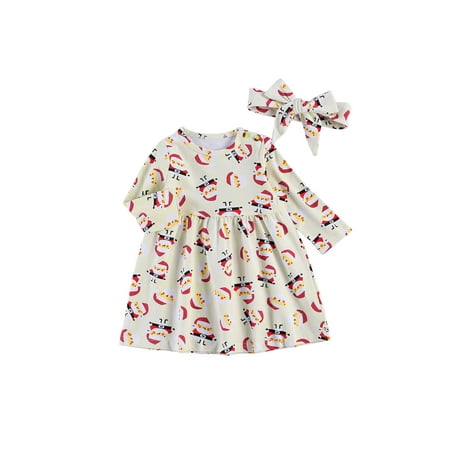 

Suanret Baby Girls Long Sleeve Santa Claus Printing Romper Dress with Headdress