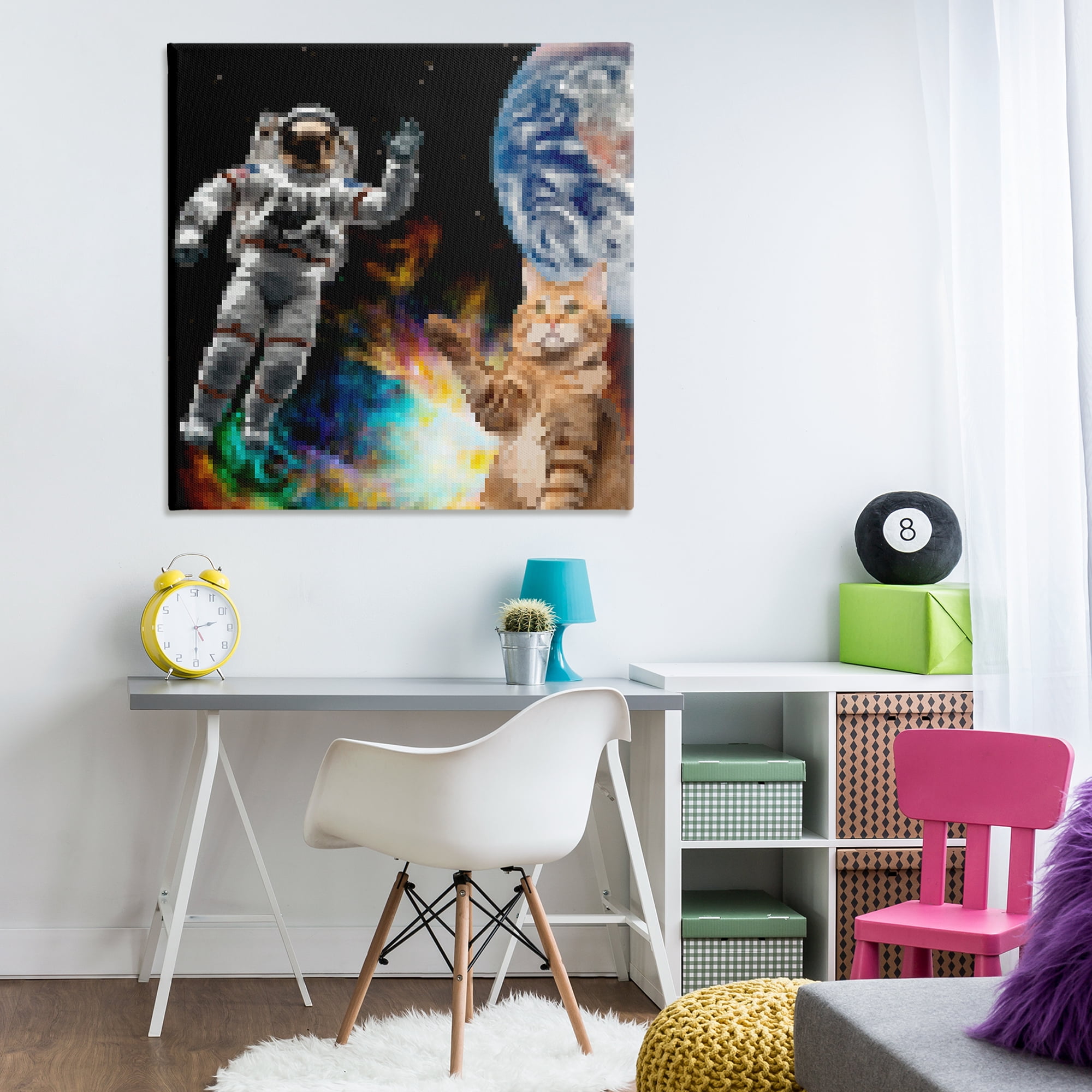 Stupell Industries Pixel Cat in Space Novelty & Humor Painting Wrapped Canvas Art Print Wall Art, 36 x 36