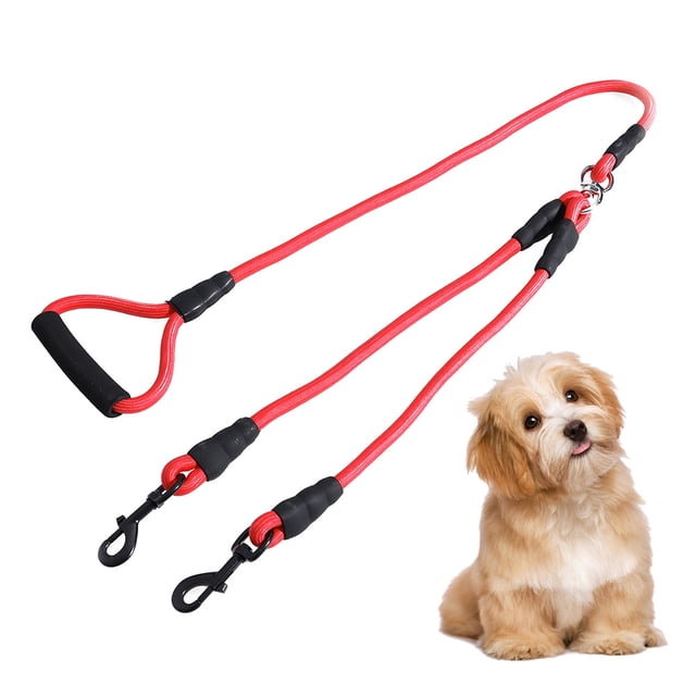 MERRYHAPY Double Head Pet Traction Strap For Dogs Durable Pulling Rope Training Leash Fit For Breeds Stylish Red Design