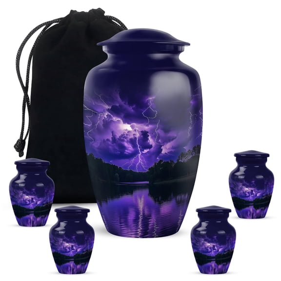 Purple Urn - Cremation Urns for Human Ashes Adult Women - Funeral Urns For Man - 3inch 4pcs Small & 10inch 1pcs Large Urn Size Combo- Pack of 5
