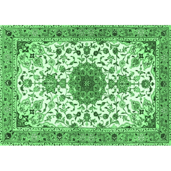 Ahgly Company Indoor Rectangle Medallion Emerald Green Traditional Area Rugs, 7' x 9'