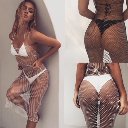 - Women Sexy Crochet Beach Cover Up Fishnet Sarong Wrap Bikini Handmade Long Smock