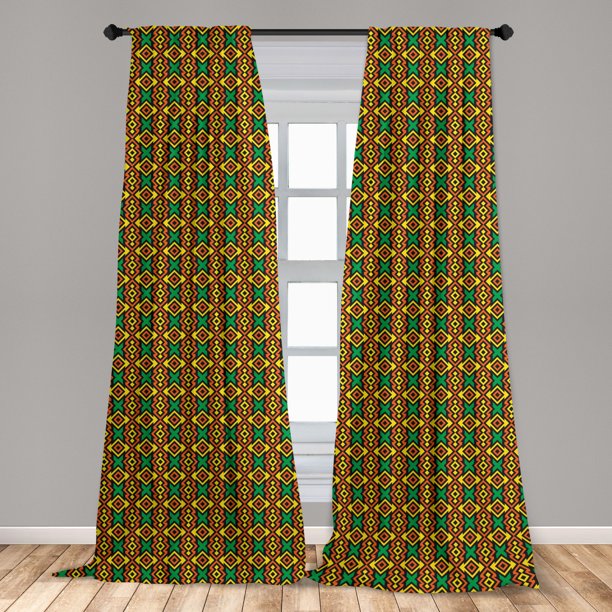 Kente Pattern Curtains 2 Panels Set, Exotic Vertical Borders from