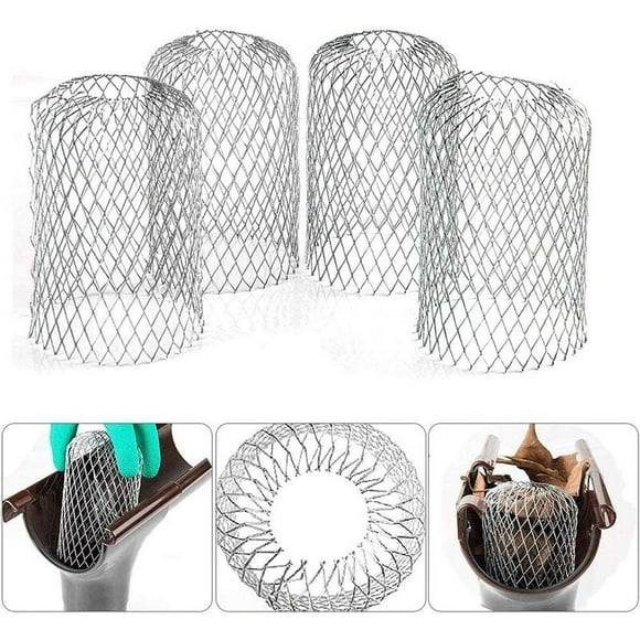4 Flexible Aluminum Gutter Filters Diameter 8cm Grid Wire Mesh Stop Leaf Strainer Strainer Leaf Guard Gutter Cover to Protect Gutter Against Roof Leaves, 140g