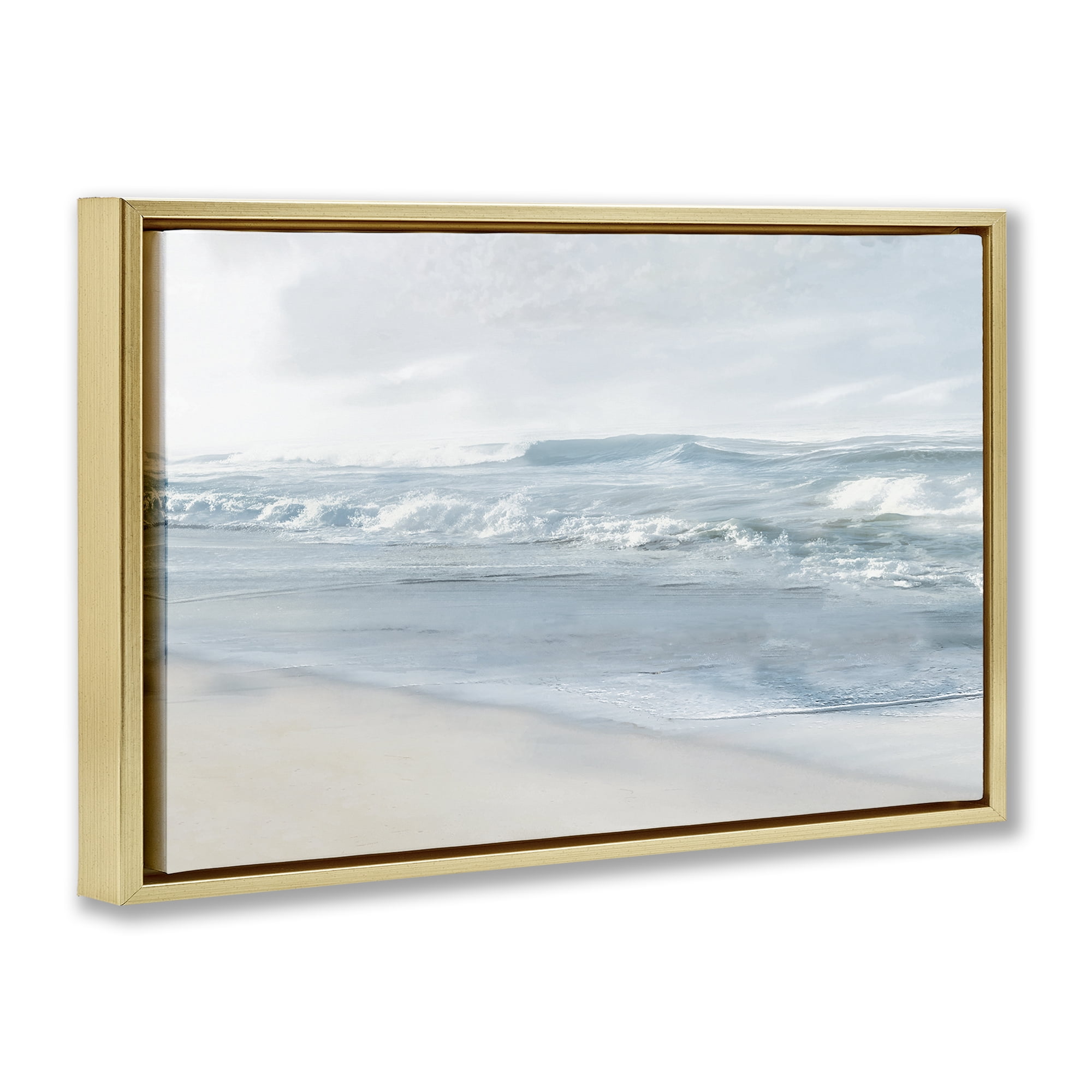 Stupell Industries Calm Blue Beach Waves Nautical & Beach Painting Gold Floater Framed Canvas Art Print Wall Art, 31 x 21