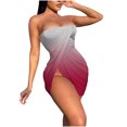 thumbnail image 2 of CEHVOM Women Sleeveless Buttocks Gradient Printing Split Fork Breast Wrap Dress, 2 of 6