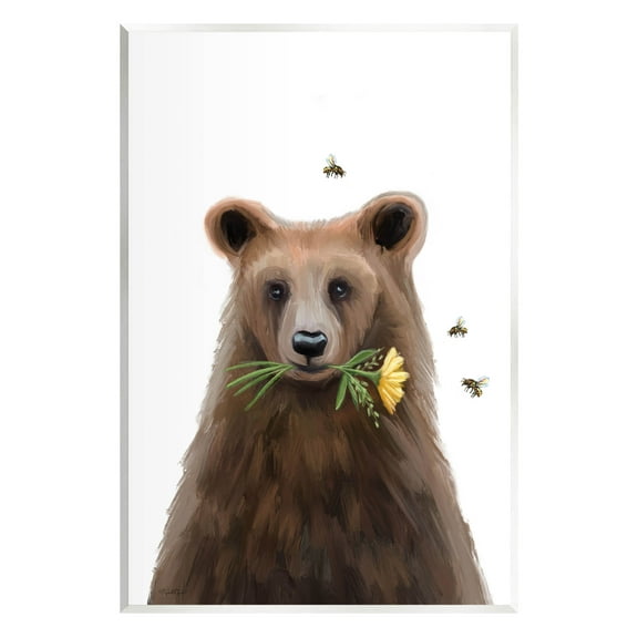 Stupell Industries Woodland Bear Flower Sprig Graphic Art Unframed Art Print Wall Art, Design by Elizabeth Tyndall