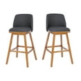 thumbnail image 2 of Merrick Lane Set of 2 Charcoal Faux Linen Upholstered 30" Bar Stools with Nail Head Accent Trim and Walnut Wood Frames, 2 of 12