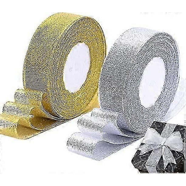 2 rolls of 25 size wide sparkling ribbons (2cm gold, silver) ribbons Gold ribbons Christmas ribbons Decorative ribbons for gift packaging, making bows