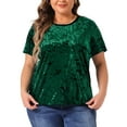 thumbnail image 1 of Camisetas de mujer de tallas grandes Agnes Orinda, camiseta de cuello redondo de manga corta, camiseta de terciopelo 3X en verde oscuro, 1 of 6