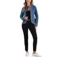 thumbnail image 2 of INSPIRE CHIC Denim Blazer for Women's Open Front Distressed Stand Collar Jeans Jacket XS Blue, 2 of 5