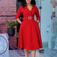 thumbnail image 2 of AURA Plus Size Spring Elegant Lapel High Waist A Line Maxi Dress Long Sleeve Puff Sleeve African Work Dress with Belt, 2 of 9