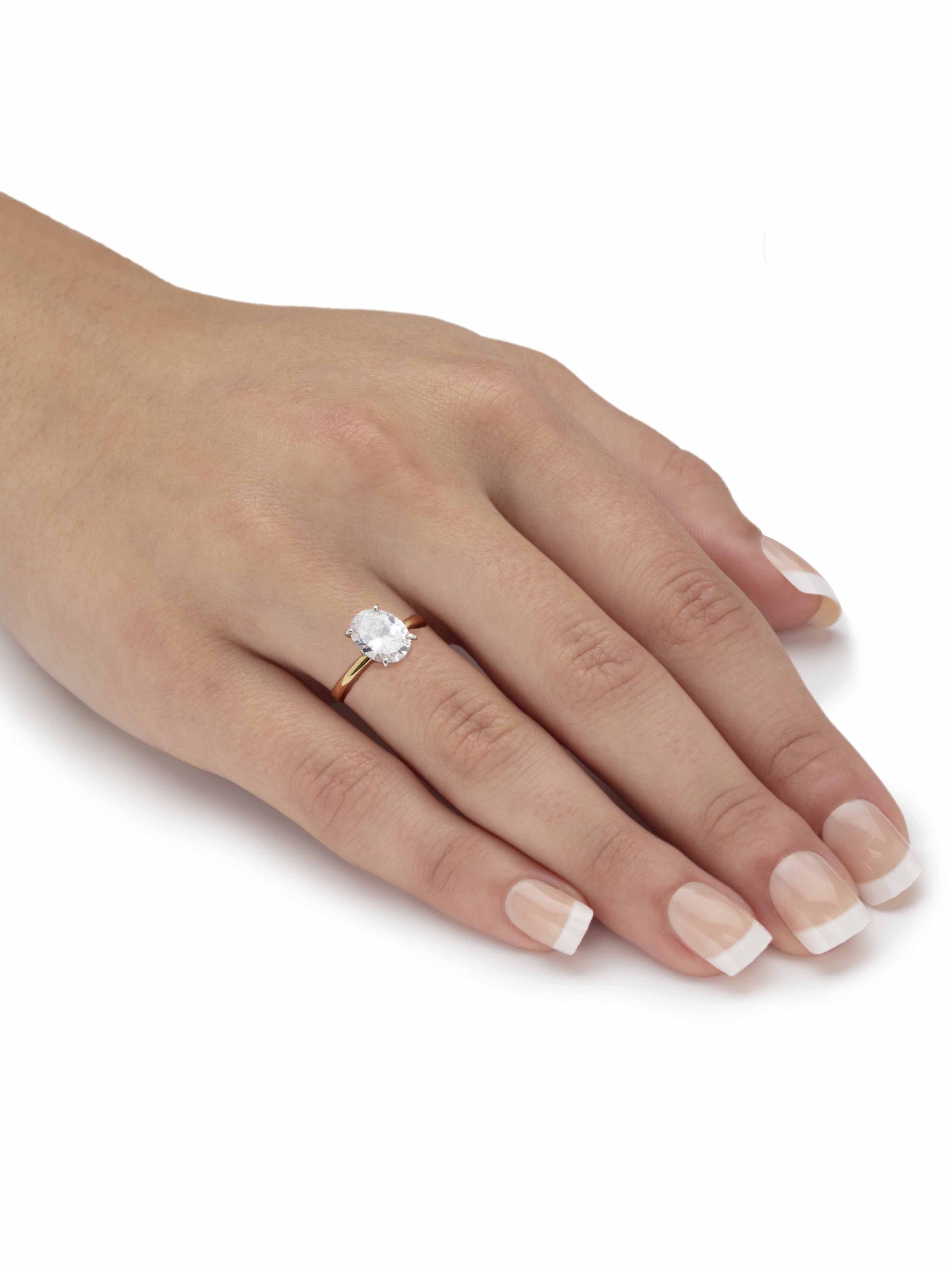 PalmBeach Jewelry Round or Oval Cubic Zirconia Solitaire Engagement Ring in Gold-Plated Platinum-Plated or Silvertone