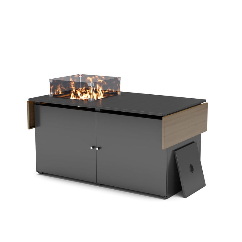 Orithm 64" Fire Pit Table Propane Foldable 55,000 BTU CSA Certified , Wood Grain Top, Amber Glass Beads, for Outdoor Patio