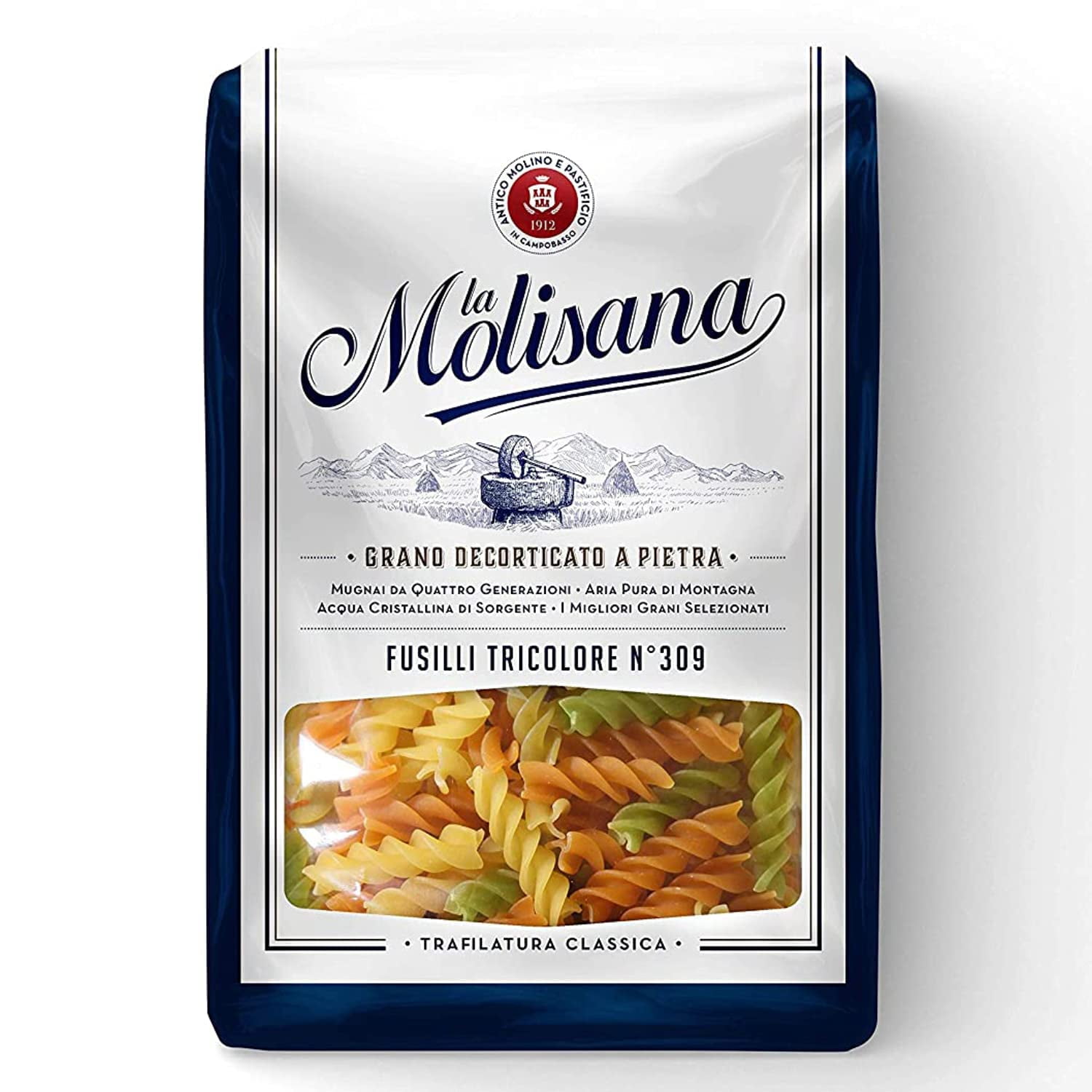 La Molisana Fusilli Tricolor N°309 Durum Wheat Semolina Pasta, 17.64 Oz / 1.1  Lbs / 500 G 