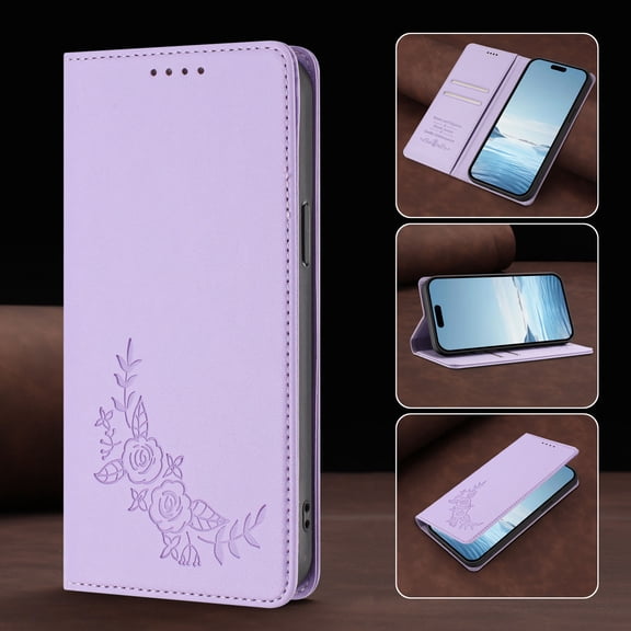 For Samsung Galaxy A17 5G Flip Phone Case,Elegant Peony Pattern Embossing Flip Cover,With Card Slots,Anti-Scratch PU Leather,Flip Folding Kickstand,Shockproof Magnetic Folio Wallet Case,Purple