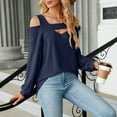 thumbnail image 2 of EDFBUYKRS Womens Fall Long Sleeve Tunic Tops Notch V Neck Shirt Casual Pleated Basic Pullover M, 2 of 9