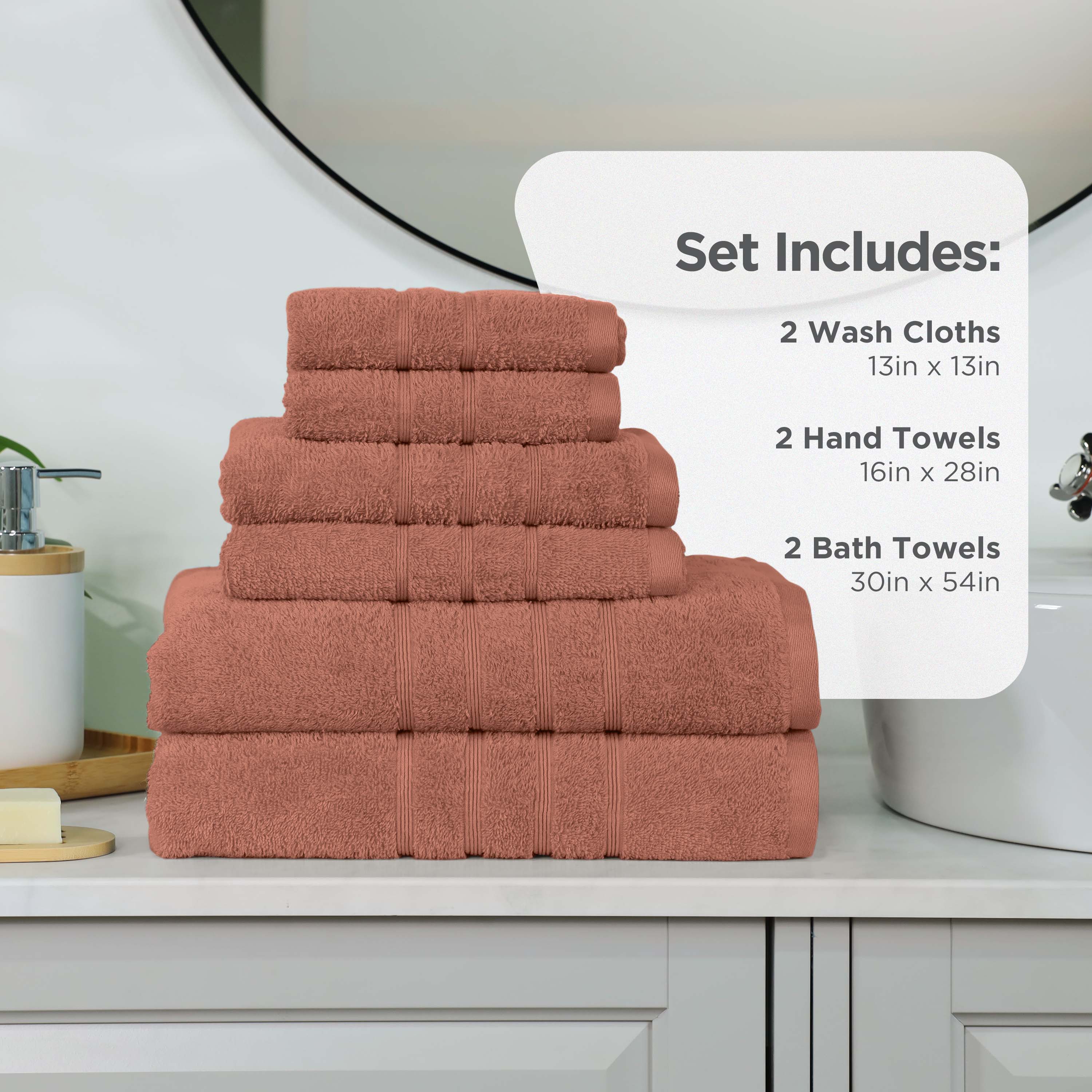 Martex 6-Piece Towel Set | 100% Cotton Soft & Absorbent Bath Towels | Terracotta