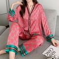 thumbnail image 3 of Pijamas de seda sintética para mujer, conjuntos de pijama de primavera y otoño, cárdigan de manga larga, ropa de dormir de lujo, pijamas de moda para mujer., 3 of 6