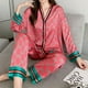 thumbnail image 3 of Pijamas de seda sintética para mujer, conjuntos de pijama de primavera y otoño, cárdigan de manga larga, ropa de dormir de lujo, pijamas de moda para mujer., 3 of 5