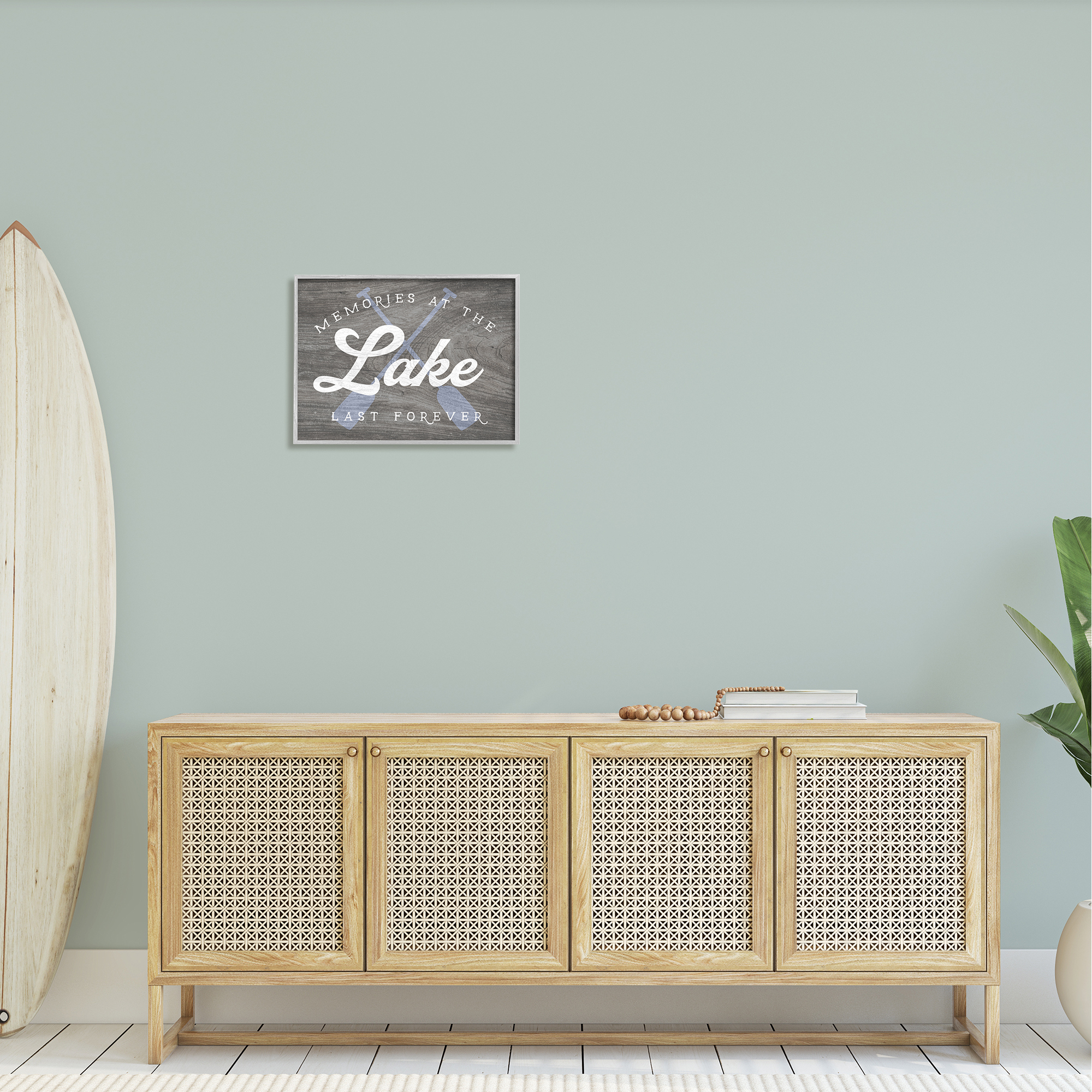 Stupell Industries Memories at Lake Phrase Rustic Boat Ores Motif Framed Wall Art, 20 x 16, Design by Lil' Rue