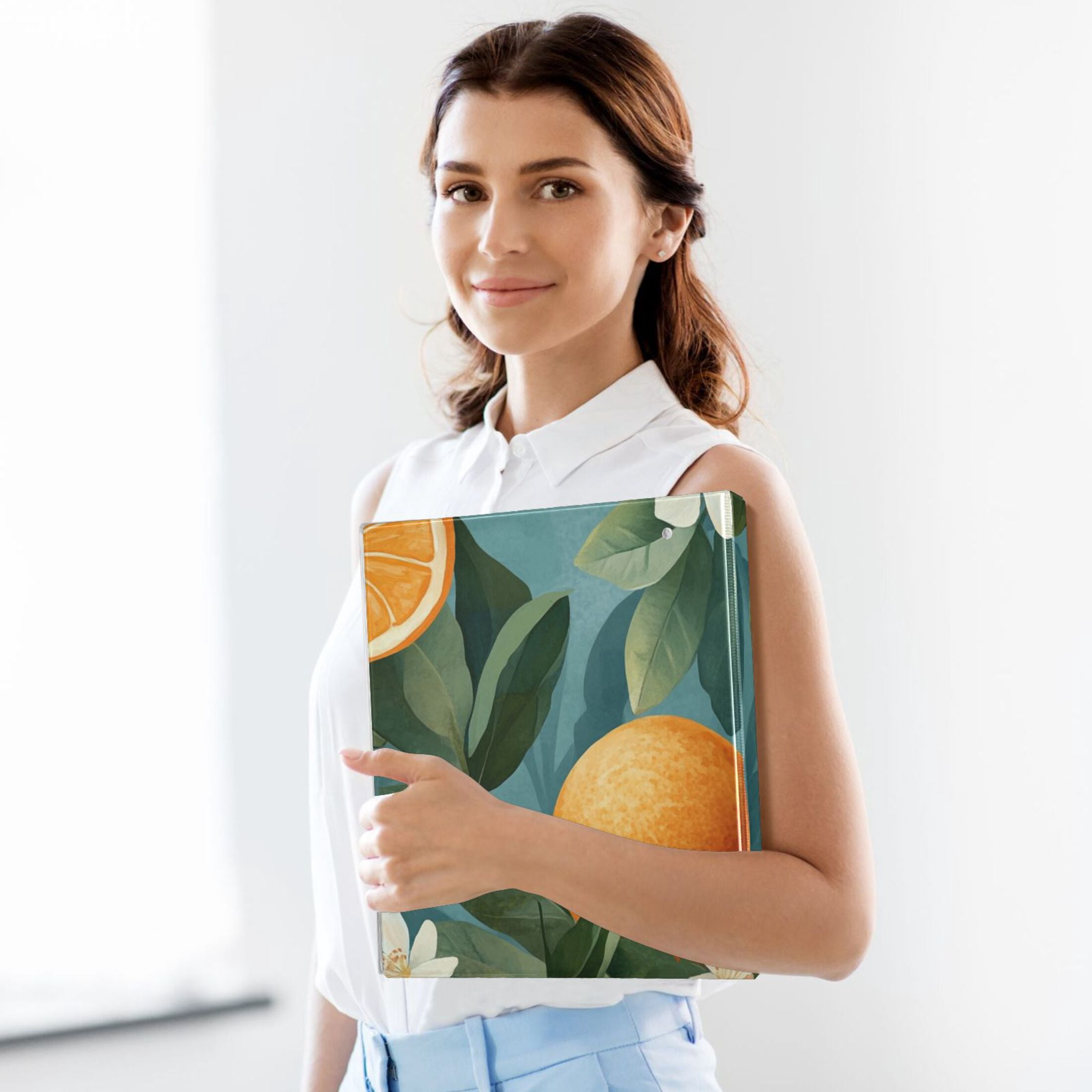 Oranges and Leaves Flowers 3 Ring Binders 1.5 inch Hardcover File Folders with Interior Pockets A4 Size Organizer for School Office Hospital