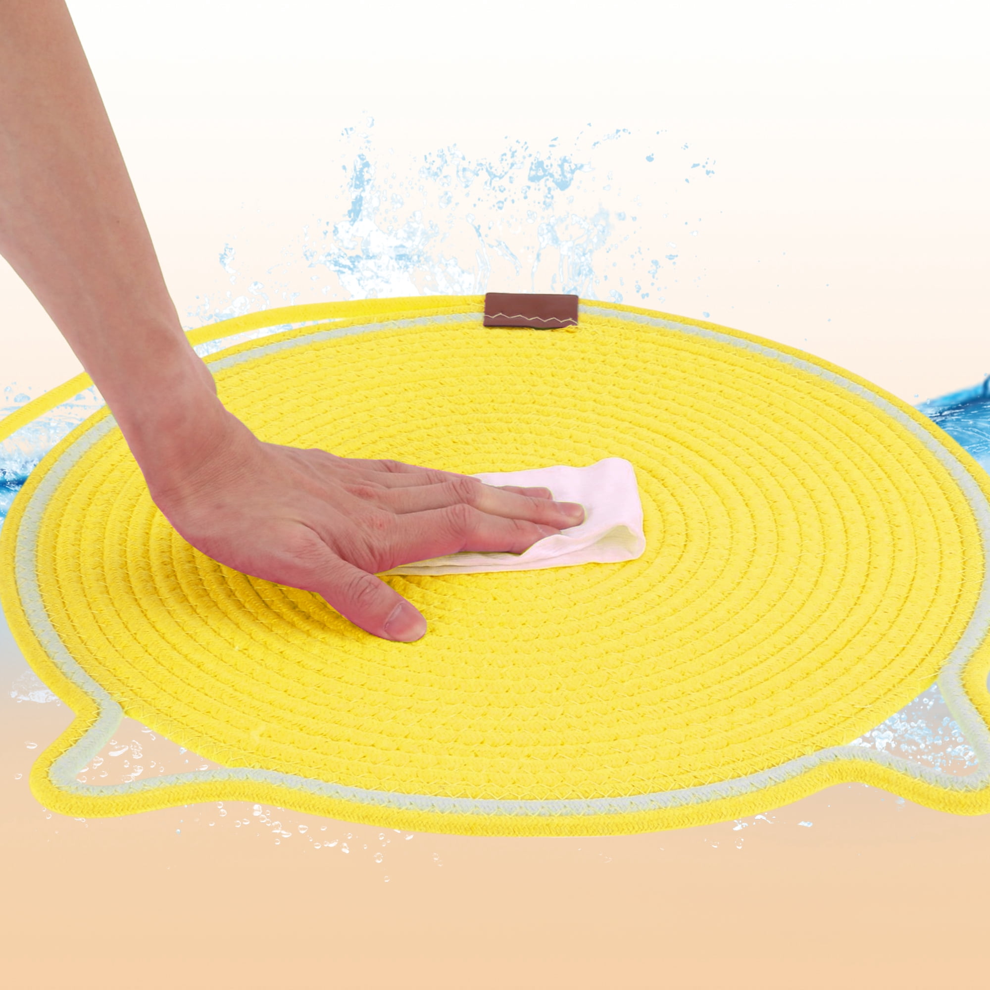Unique Bargains Cat Scratcher Mat with A Cat Ball Cotton Rope Yellow [19.69"]