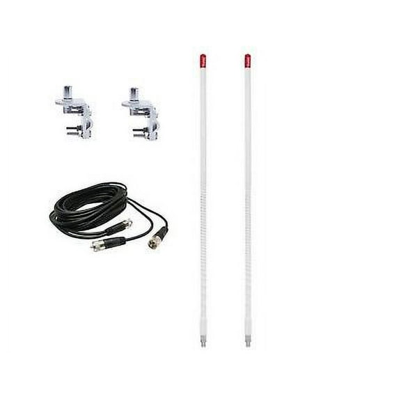 NEW 2 FIRESTIK 2 KW3 W 3FT WHITE CB ANTENNAS, 12FT DUAL COAX, BRACKETS & STUDS