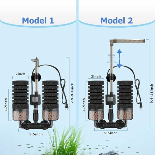Aquarium Electric Sponge Filter with Submersible Water Pump Silence Motor for Shrimps,Bettas with Bio Ceramic Media Balls and 2 Spare Sponge,Venturi Nozzle and Rain Mode (S for 10-20 Gal)