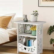 SHEIGUANNI White PVC 2-Layers Board Side Table Bedroom Nightstands - 15.7 x 14.2 x 9.5 Inch Lightweight and Portable Accent Coffee Table for Small Spaces Easy in Assembly