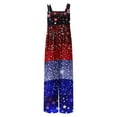 thumbnail image 4 of Wiyuqeen Women's 4th of July Linen Overalls Linen Sleeveless Bib Jumpsuits Casual Red White and Blue Wide Leg Rompers with Pocket, 4 of 8