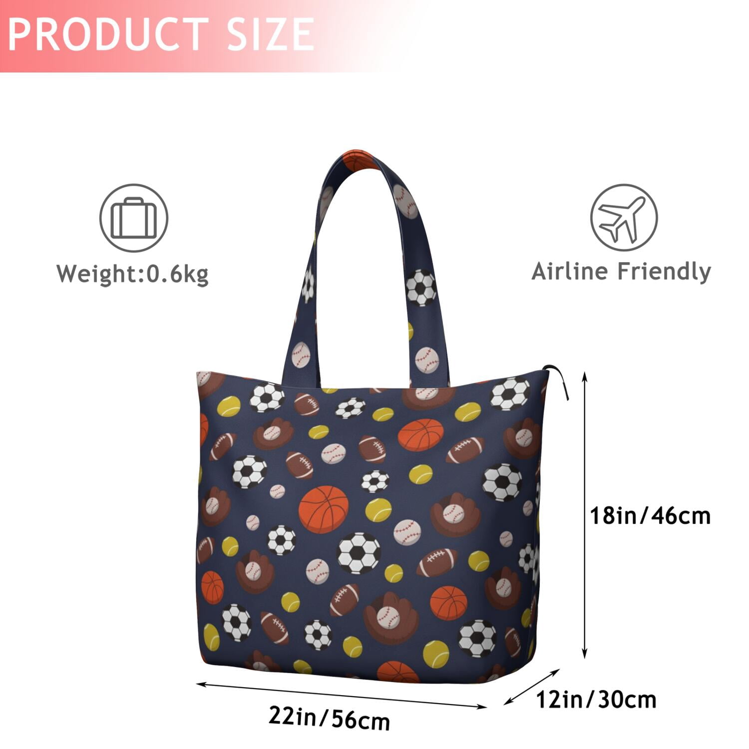 Football Baseball Pattern Travel Tote Bags for Women Carry On,Large Weekender Bags for Women Travel,Multi Functional Duffle Bag for Work,Shopping,Sports