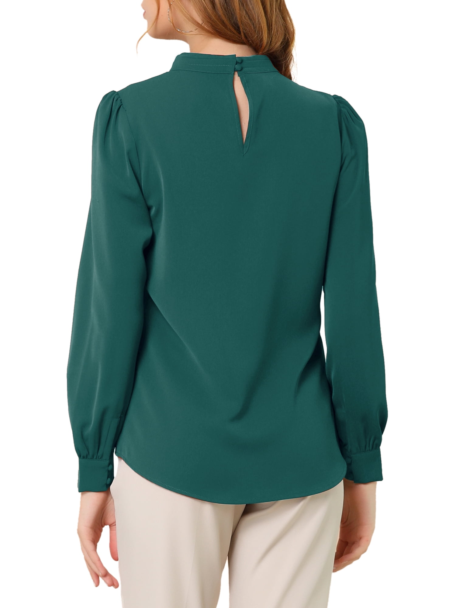 DARING DIVA Women's Stand Collar Long Sleeve Office Blouse S Deep Green