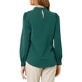 thumbnail image 4 of INSPIRE CHIC Women's Stand Collar Pleated Button Keyhole Button Blouse L Deep Green, 4 of 8