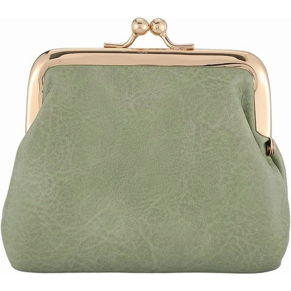 Kiss Lock Clutch Mini Leather Wallet 4.5x4.9 inch PU Leather Small Change Purse with Clasp Closure Coin Organizer Portable Tiny Key Holder for Jewelry Keys Cash Cards Travel Dark Sea Green