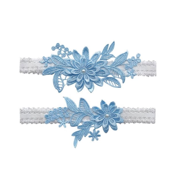 Conjunto de ligas de boda, Liga nupcial de encaje, Liga Floral elástica para novia, azul y blanco, ligera, muy cómoda de llevar