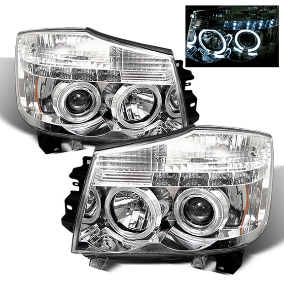 AKKON - For Nissan Titan Armanda Chrome Clear Dual Projector LED Headlights Front Lamps Replacement Pair