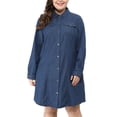thumbnail image 6 of Unique Bargains Women's Plus Size Long Sleeve Belted Above Knee Denim Shirt Dress 5X Blue, 6 of 7