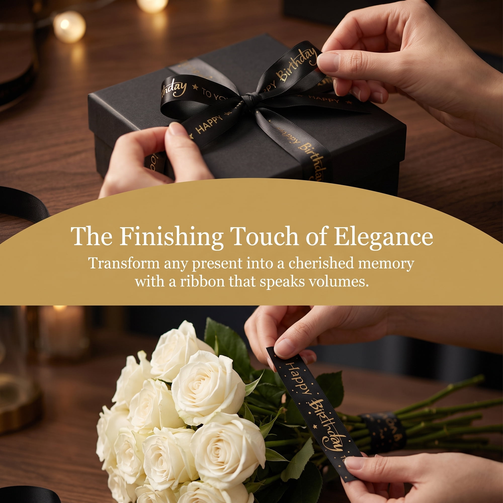 Unique Bargains Elegant Birthday Fabric Ribbon for Gift Wrapping and Decoration Black