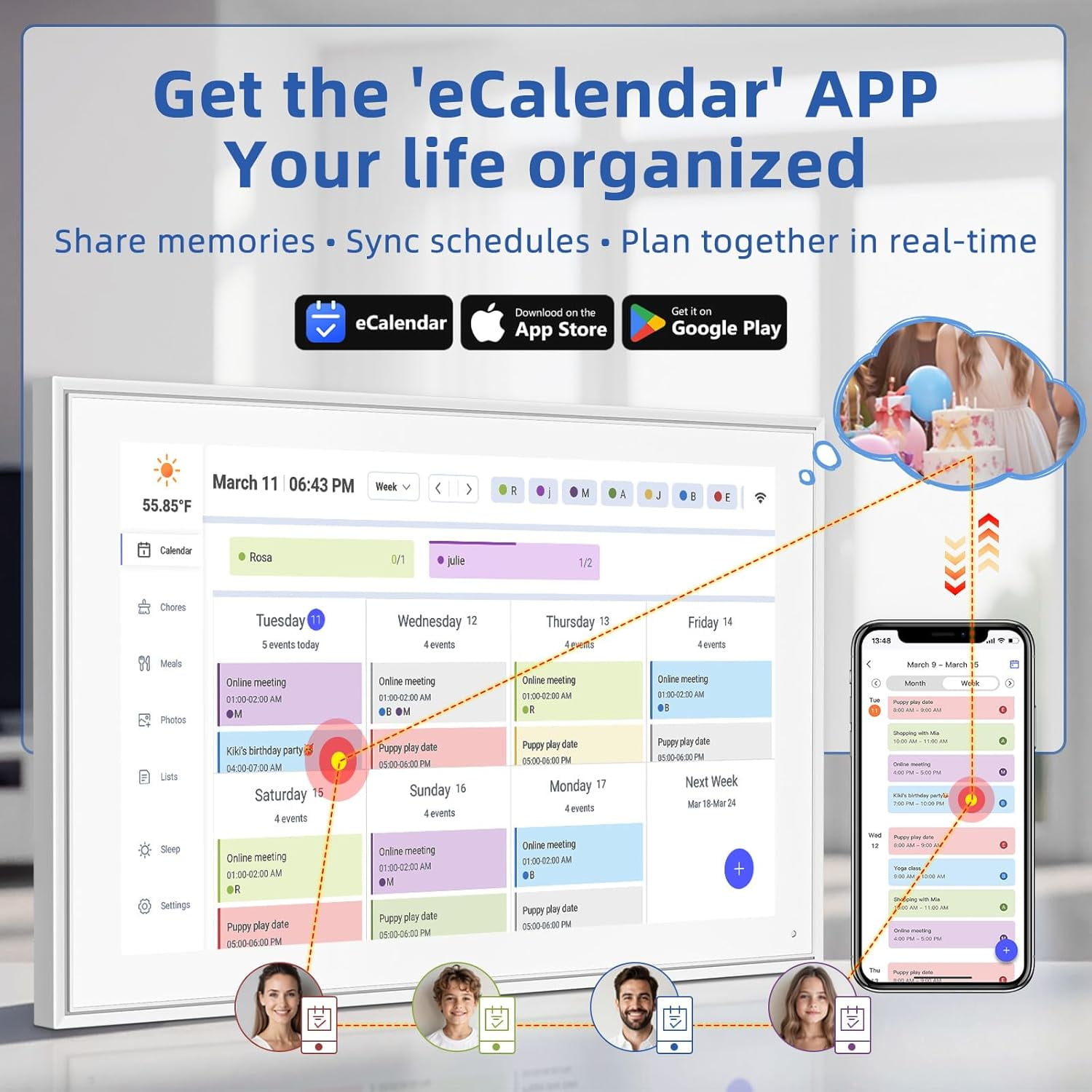 Dragon Touch 21.5 Inch Digital Calendar with Chore Chart, Smart Family Planner Wall & Desk Mountable for Seamless Scheduling