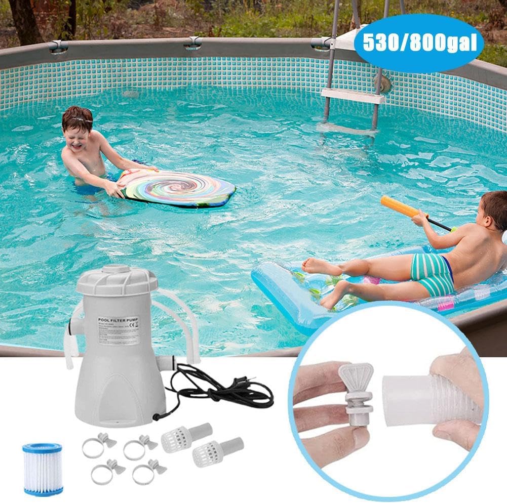 Standard Series Above Ground Pool Filter Pump - 800 GPH Flow Rate | Rapid Circulation & Micro-Debris Filtration, Pool Cartridge Filter Pump System - Keep Water Crystal Clean & Clear