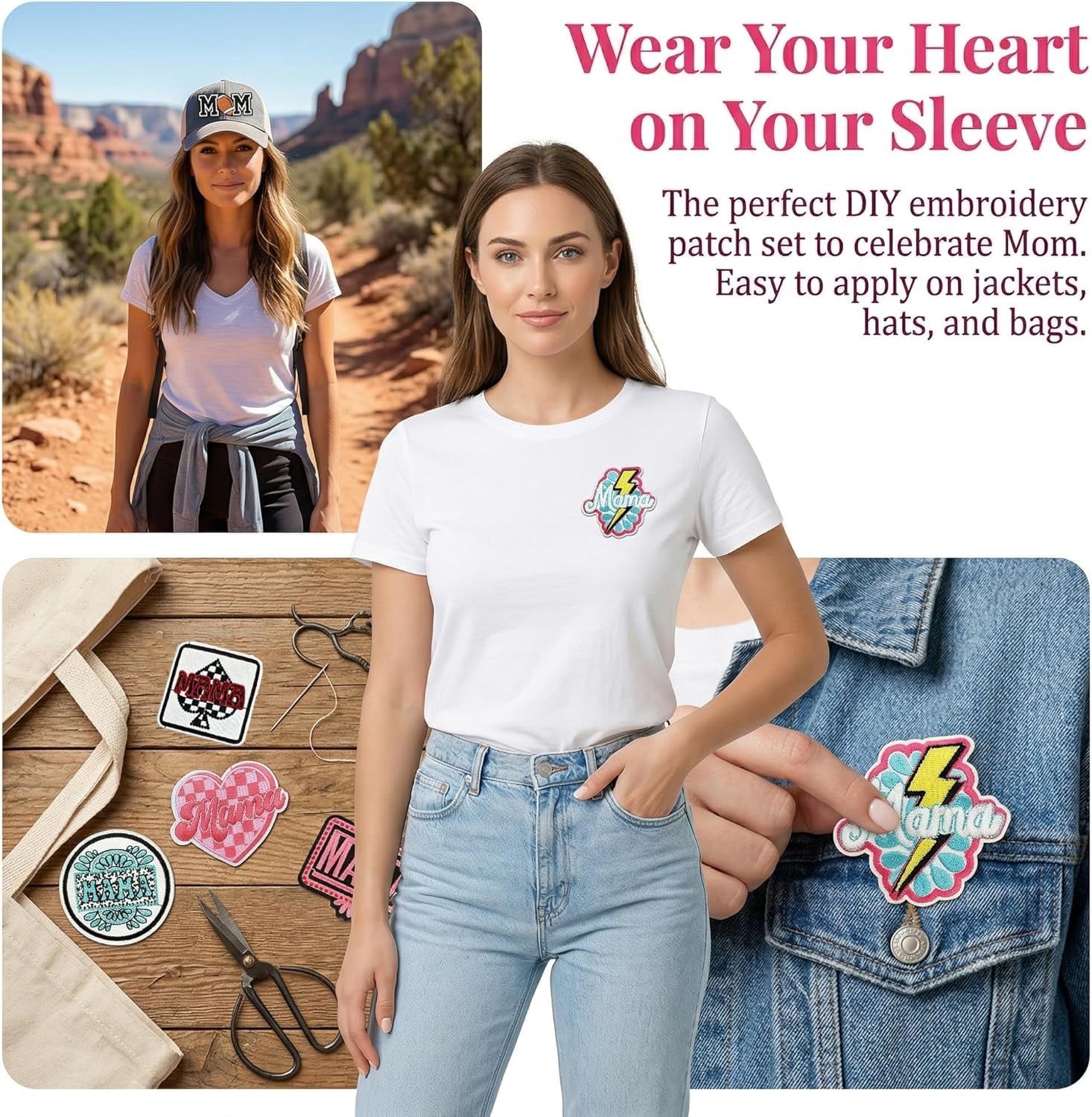 Western Trucker Hat Patches Set, 45 Pcs Mother's Day Embroidered Patch Kit for Mama Cowgirls, Iron On Patches for DIY Crafts Clothing Bags Hats Jacket
