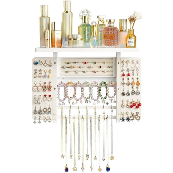 Sfugno Jewelry Organizer, Wood Wall Mounted Jewelry Holder and Jewelry Storage for Necklaces Bracelets Earrings Rings Display