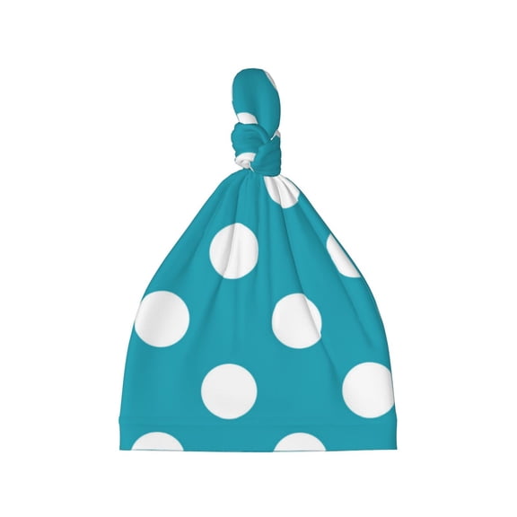 Cauagu Sky Blue And White Polka Dot Print Baby Knot Beanie Hats Newborn Hats Soft Headwear for 0-6 Months Infant Baby Girls Boys Caps