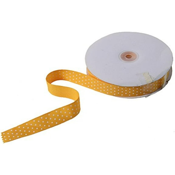 Swiss Dot Printed Grosgrain Ribbon 7/8 inch Yellow-White