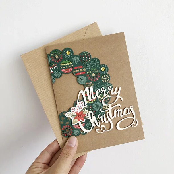 Tarjeta de felicitación tridimensional 3D de Navidad, papel Kraft, estampado en caliente, tarjeta de felicitación de vacaciones, venta al por mayor