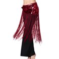 thumbnail image 3 of Dianli Gifts Dancewear Bellydance Women Solid Color Waist Chain Sequin Long Fringe Skirt Sparkling Tassel Wrap Belly Dance Costume Performance Festival Stage Party Skirts, 3 of 8