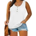 thumbnail image 2 of WTXUE Tank Tops Sleeveless, Scoop Neck Summer Women Floral Button Plus Size Tank Loose Vest T Shirts Tunics Tee Solid Casual Tops for Women'S Plus White XXL, 2 of 7