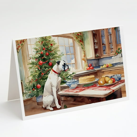 White Boxer Christmas Cookies Greeting Cards Pack of 8 7 in x 5 in